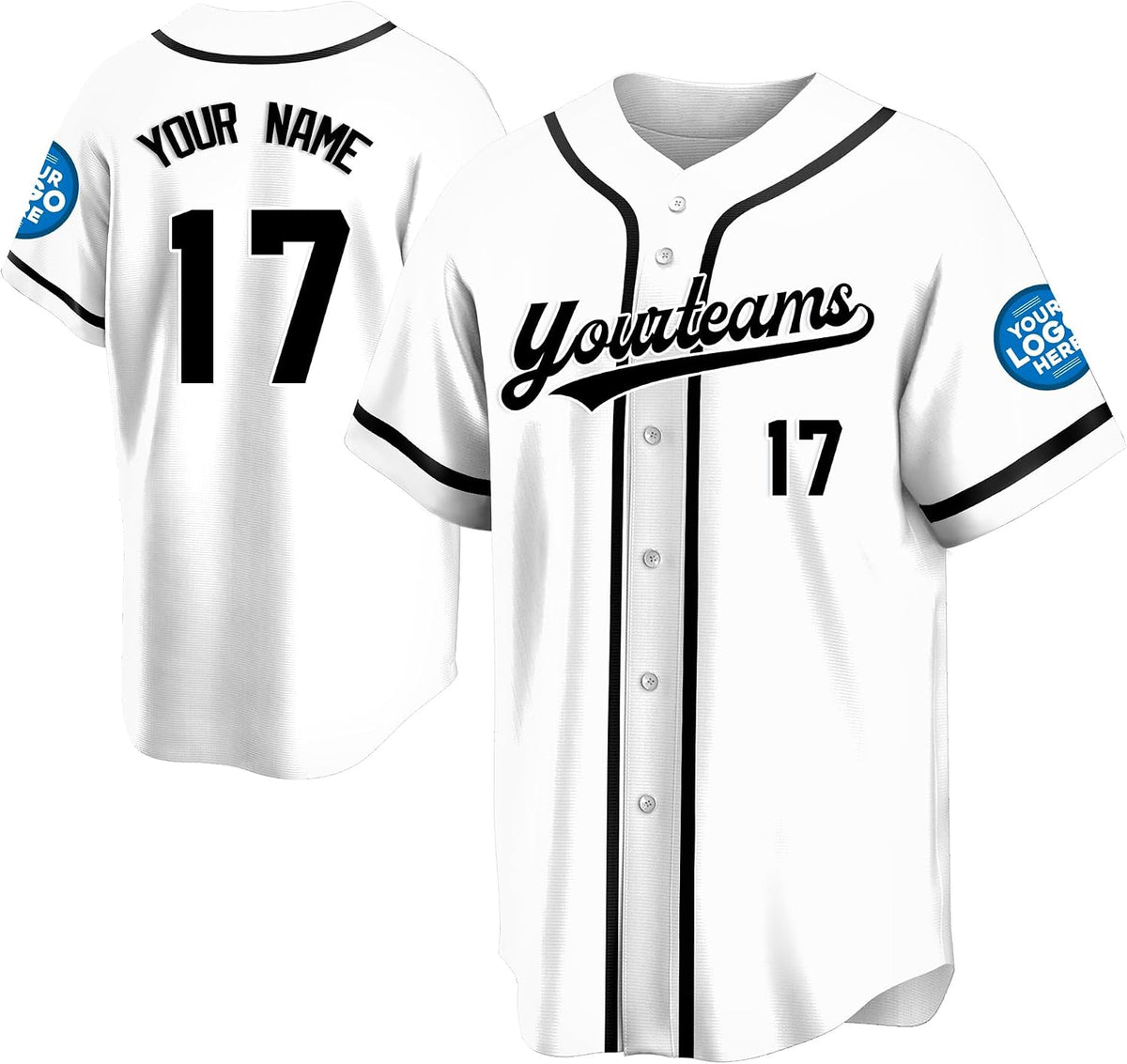Custom White Baseball Jersey with Black Trim and Name and Number