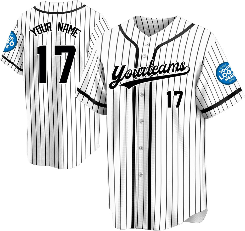 Custom White and Black Pinstripe Baseball Jersey with Name and Number