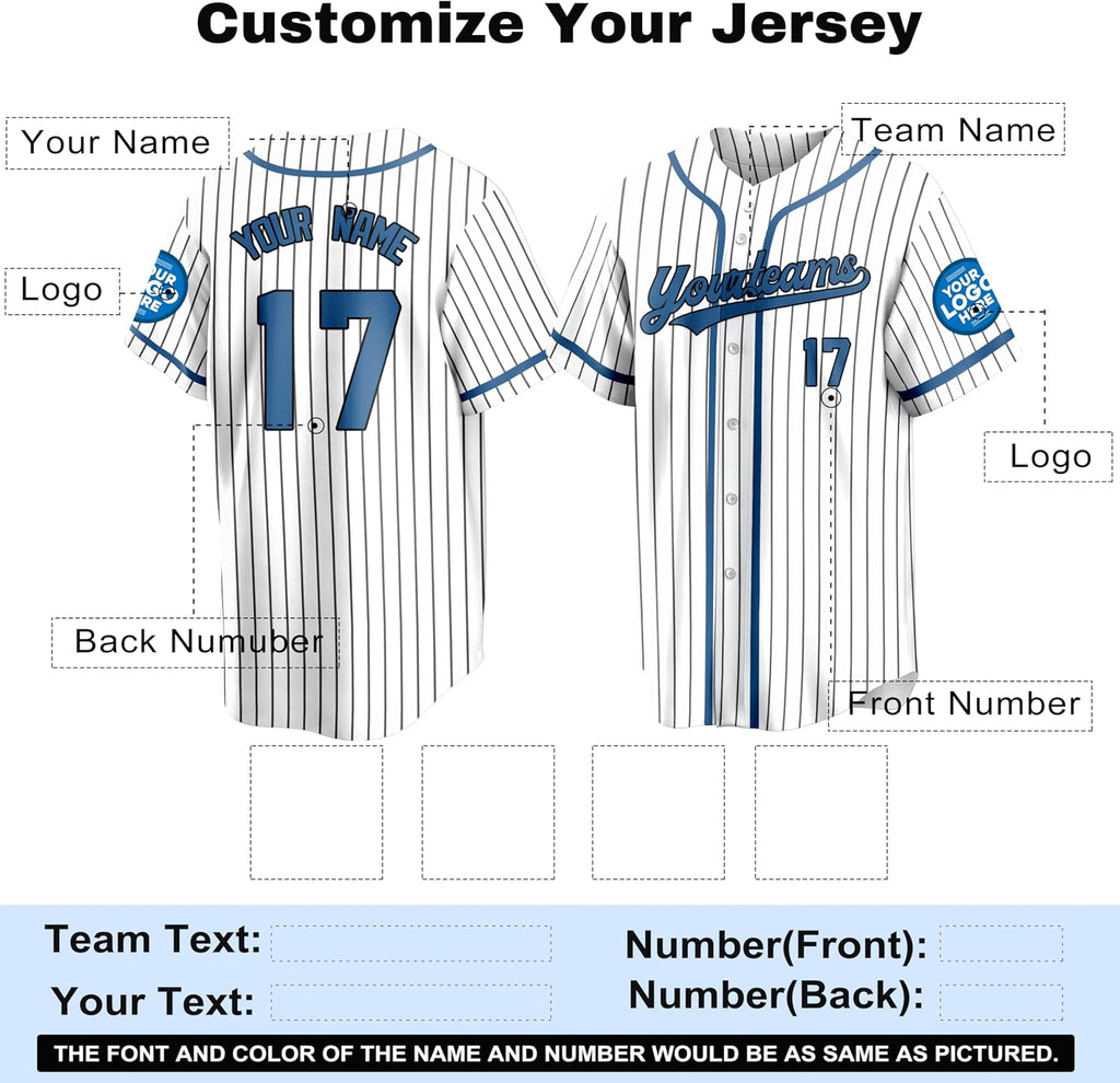 Custom White Pinstripe Baseball Jersey with Royal Blue Trim and Player Name