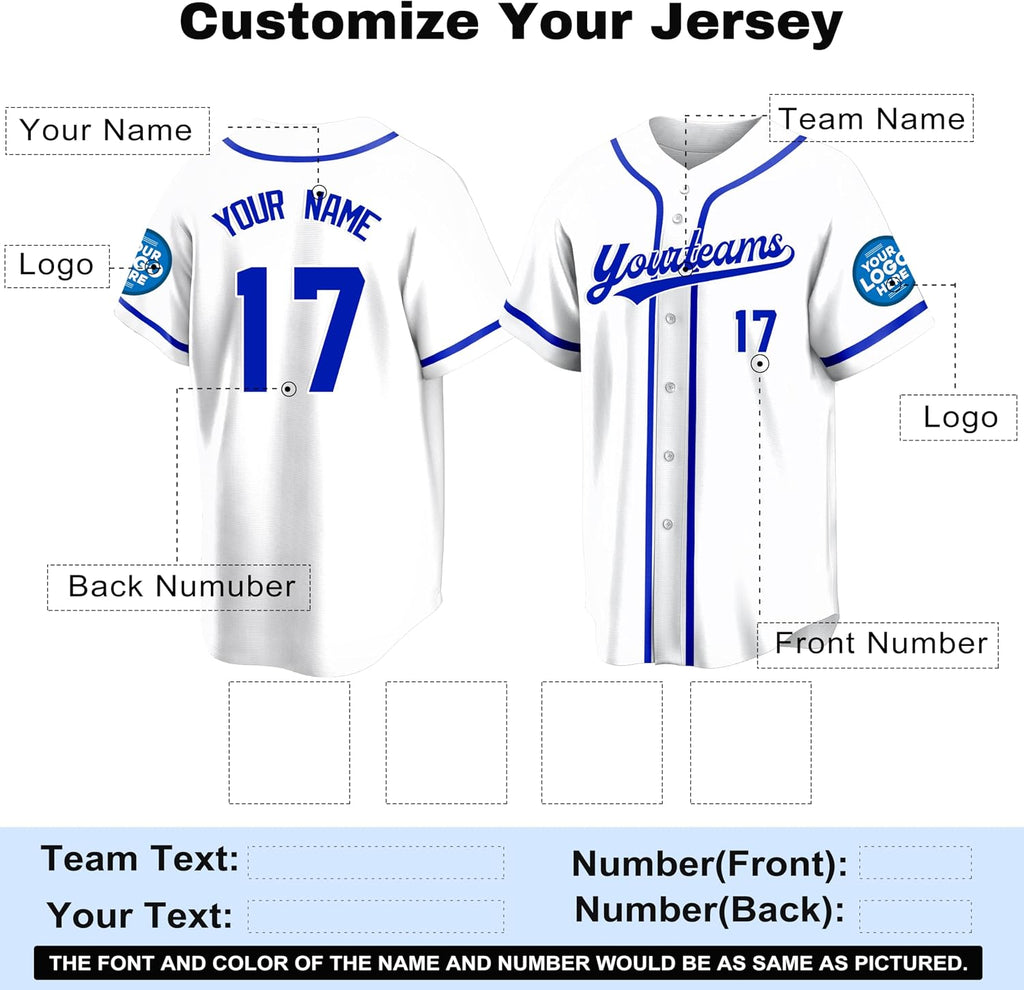 Custom White Baseball Jersey with Royal Blue Piping and Lettering