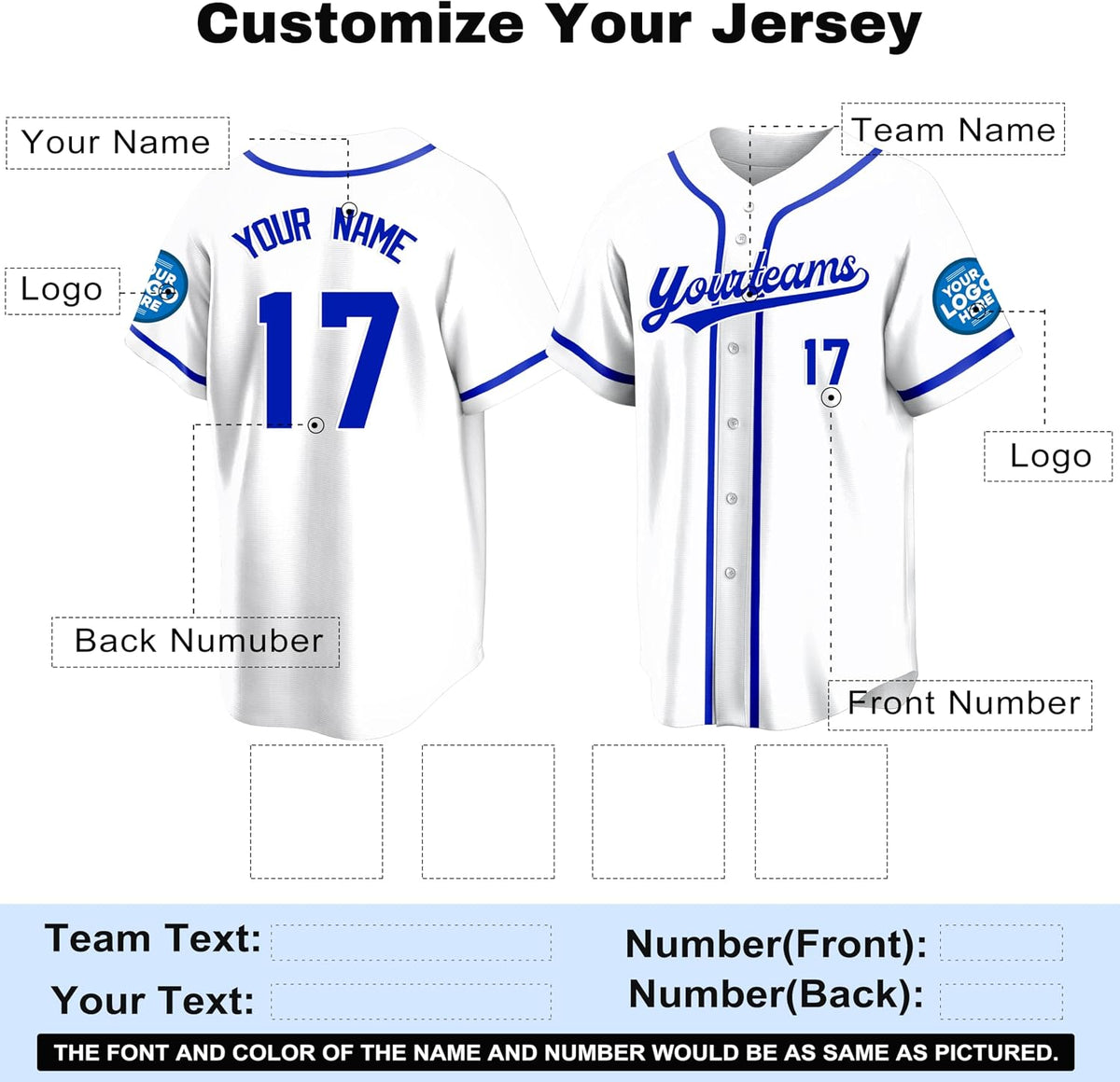 Custom White Baseball Jersey with Royal Blue Piping and Lettering