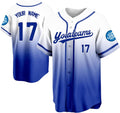 Custom White to Royal Blue Gradient Baseball Jersey with Name and Number