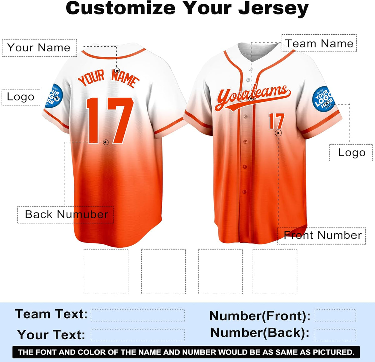 Custom White to Orange Gradient Baseball Jersey with Orange Trim