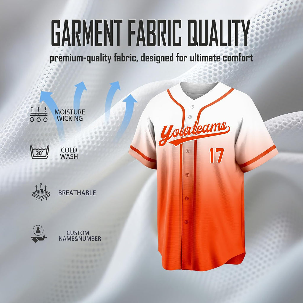 Custom White to Orange Gradient Baseball Jersey with Orange Trim