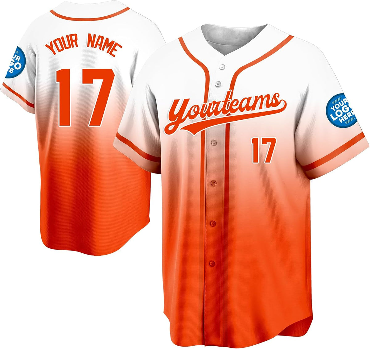 Custom White to Orange Gradient Baseball Jersey with Orange Trim
