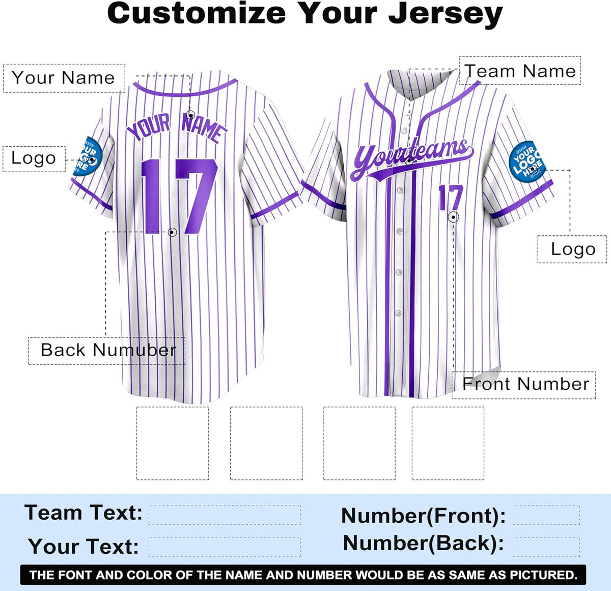 Custom White and Purple Pinstripe Baseball Jersey