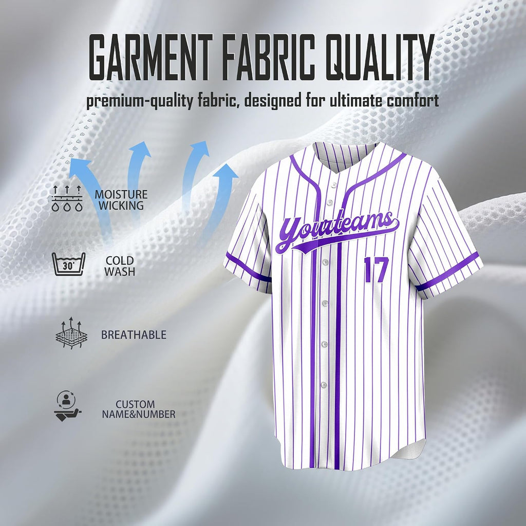 Custom White and Purple Pinstripe Baseball Jersey