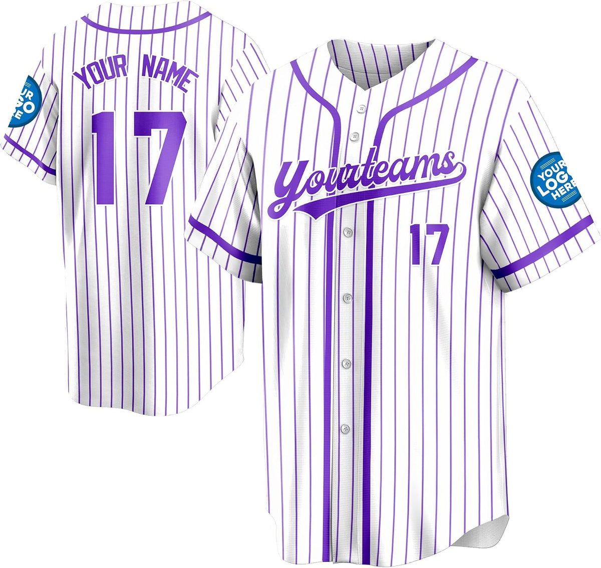 Custom White and Purple Pinstripe Baseball Jersey