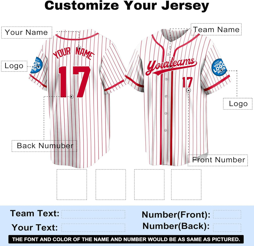 Custom White and Red Pinstripe Baseball Jersey