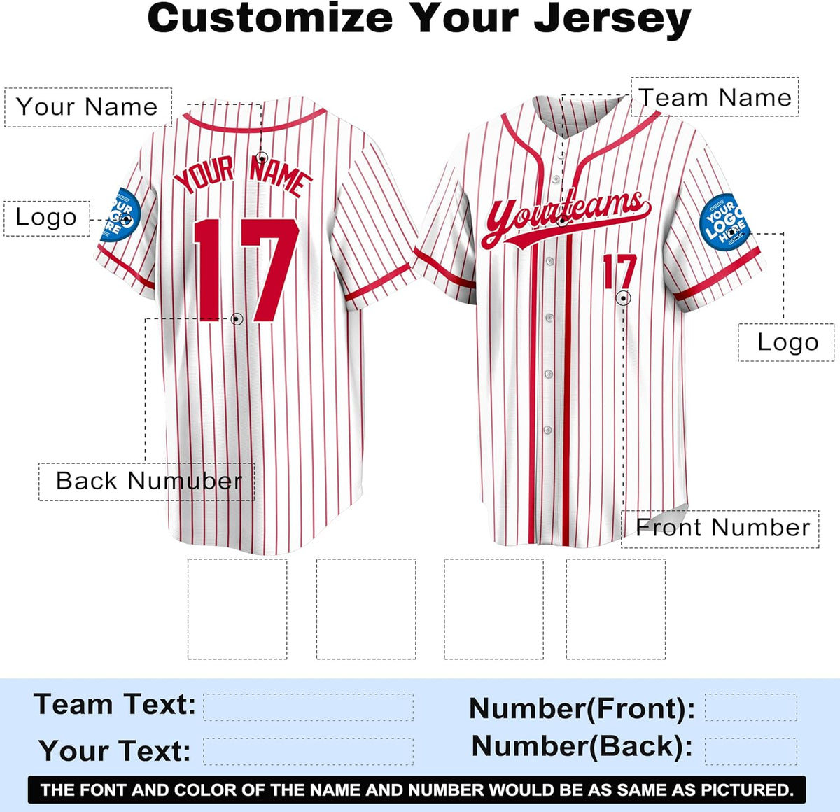 Custom White and Red Pinstripe Baseball Jersey