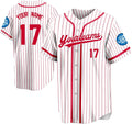 Custom White and Red Pinstripe Baseball Jersey