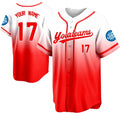 Custom White and Red Gradient Baseball Jersey with Red Piping