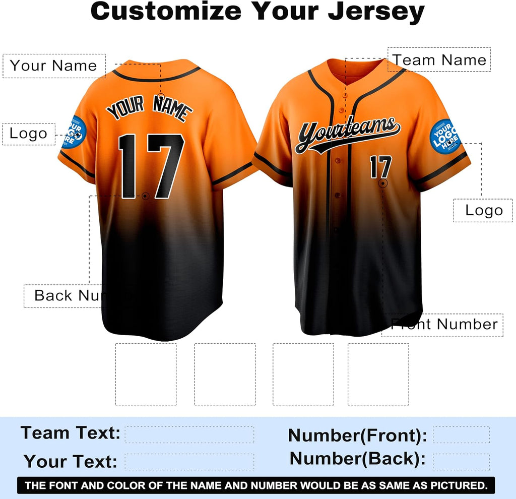 Custom Orange to Black Gradient Baseball Jersey with Name and Number