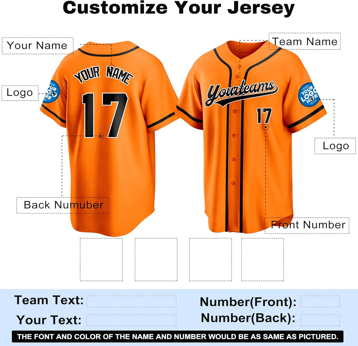 Custom Orange Baseball Jersey with Black Piping and Name and Number