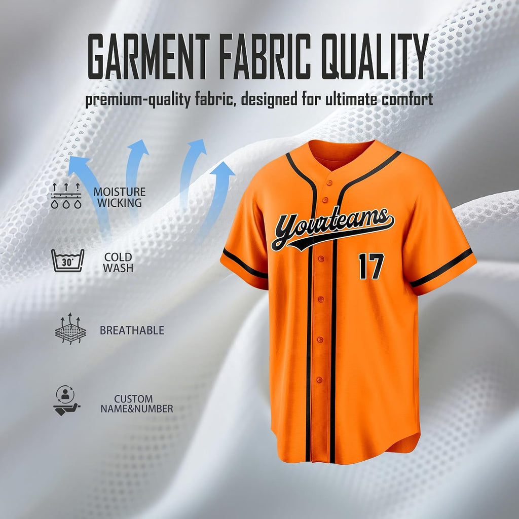 Custom Orange Baseball Jersey with Black Piping and Name and Number