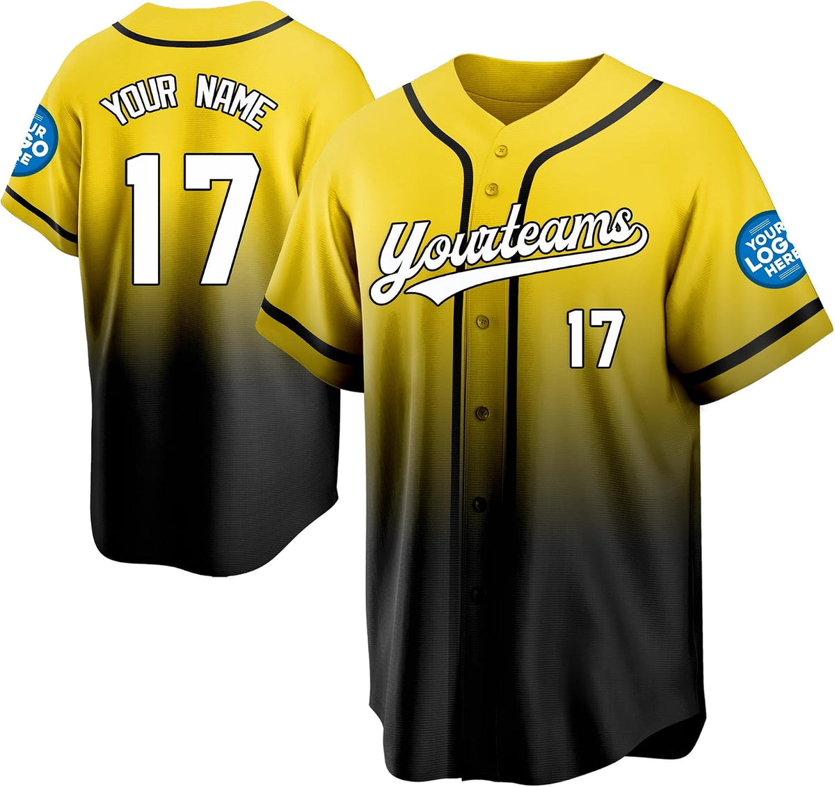 Custom Yellow and Black Gradient Baseball Jersey with Name and Number