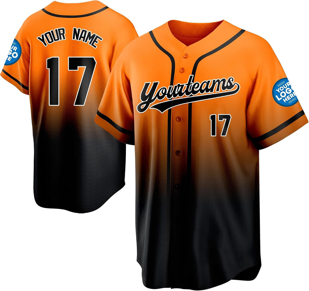 Custom Orange to Black Gradient Baseball Jersey with Name and Number