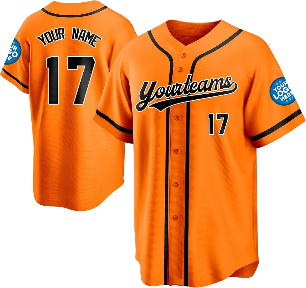 Custom Orange Baseball Jersey with Black Piping and Name and Number
