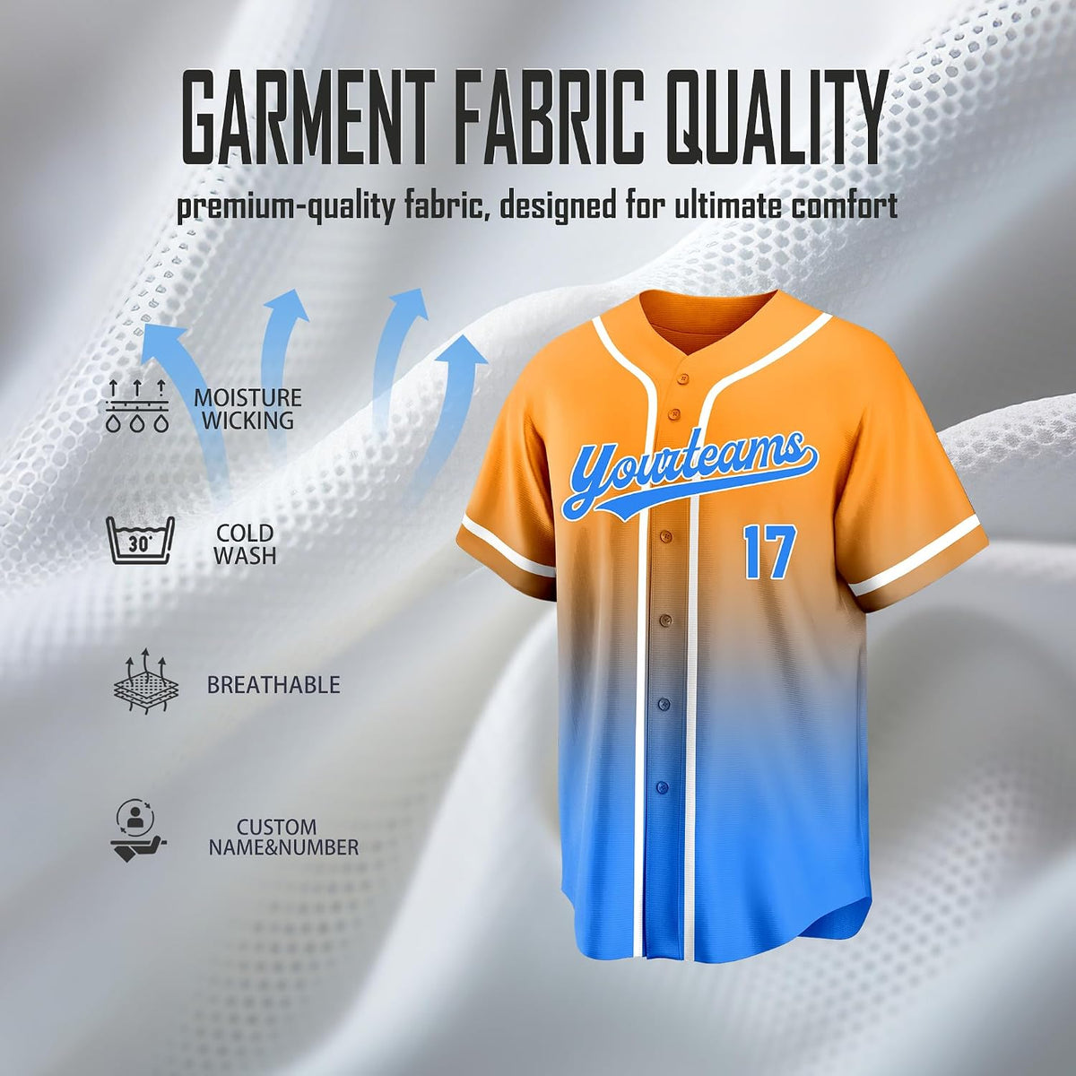 Custom Orange to Blue Gradient Baseball Jersey with Name and Number