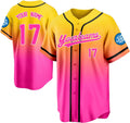Custom Yellow and Pink Gradient Baseball Jersey with Black Piping