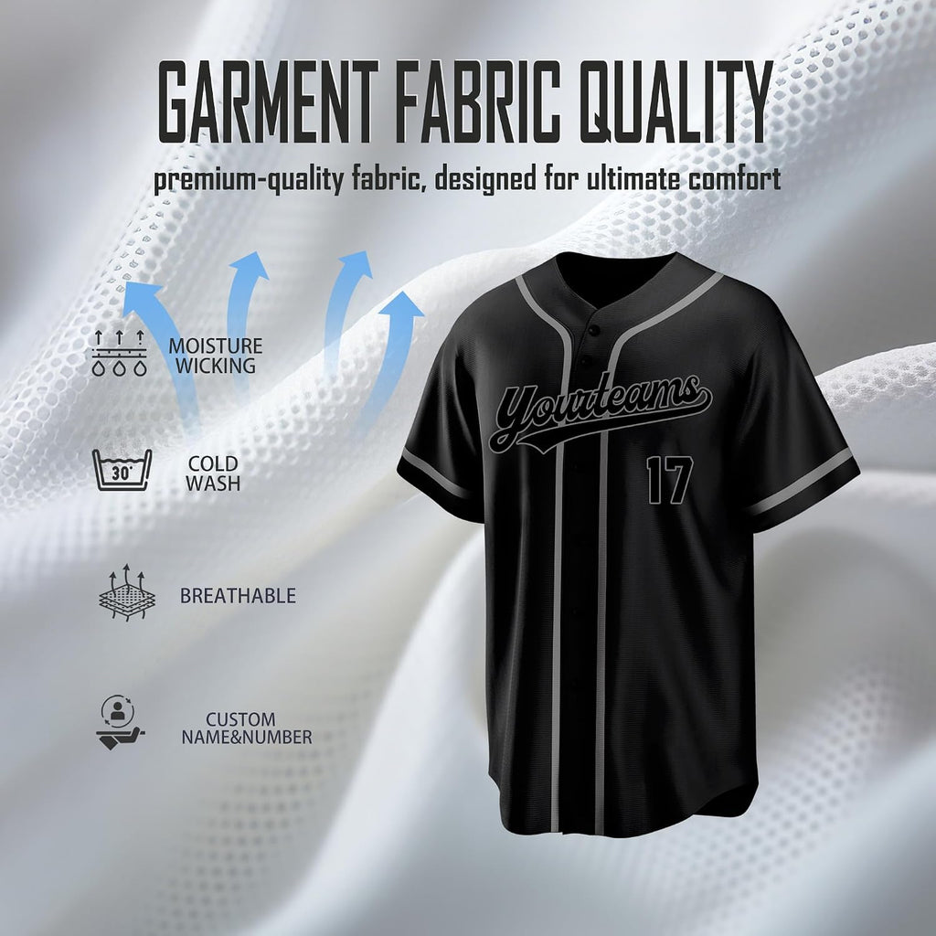 Custom Black Baseball Jersey with Gray Piping