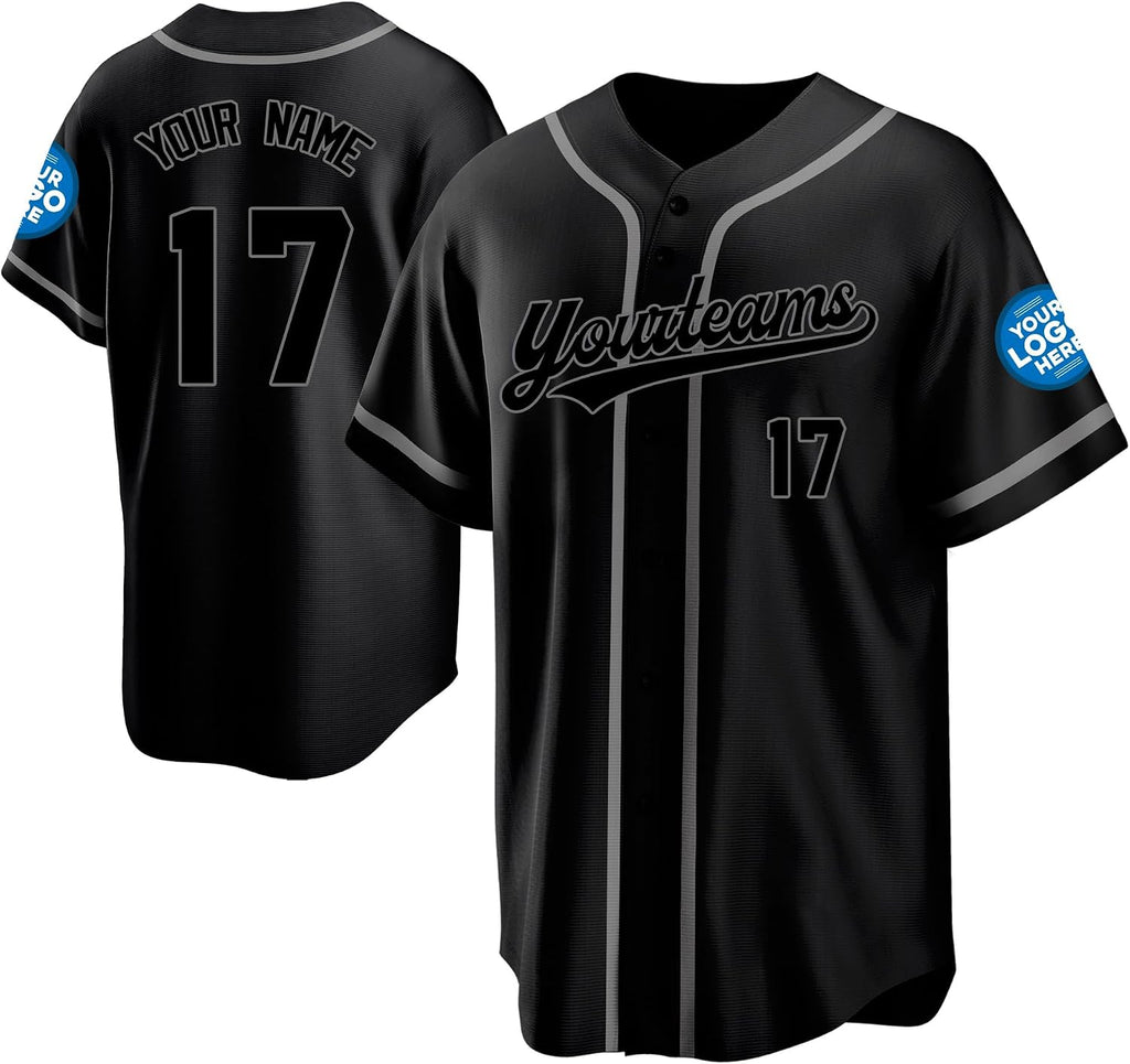 Custom Black Baseball Jersey with Gray Piping
