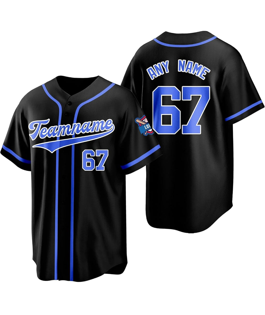 Custom Black Baseball Jersey with Blue Piping