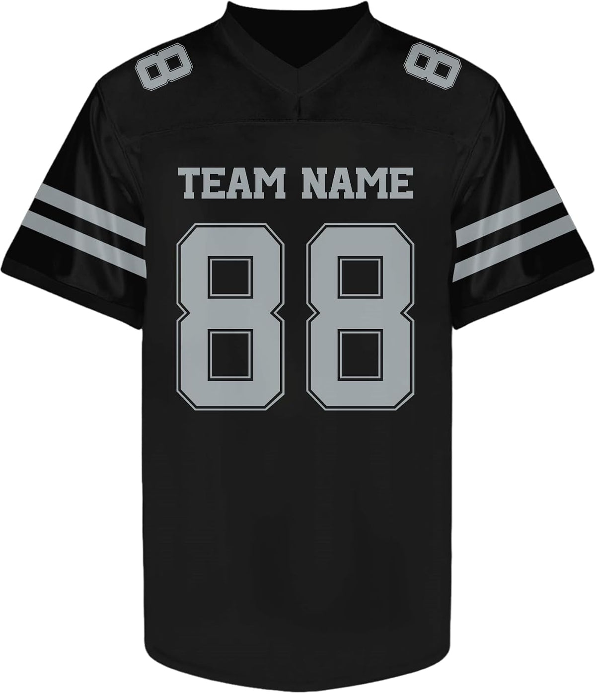 Custom Black Football Jersey with Gray Double Sleeve Stripes