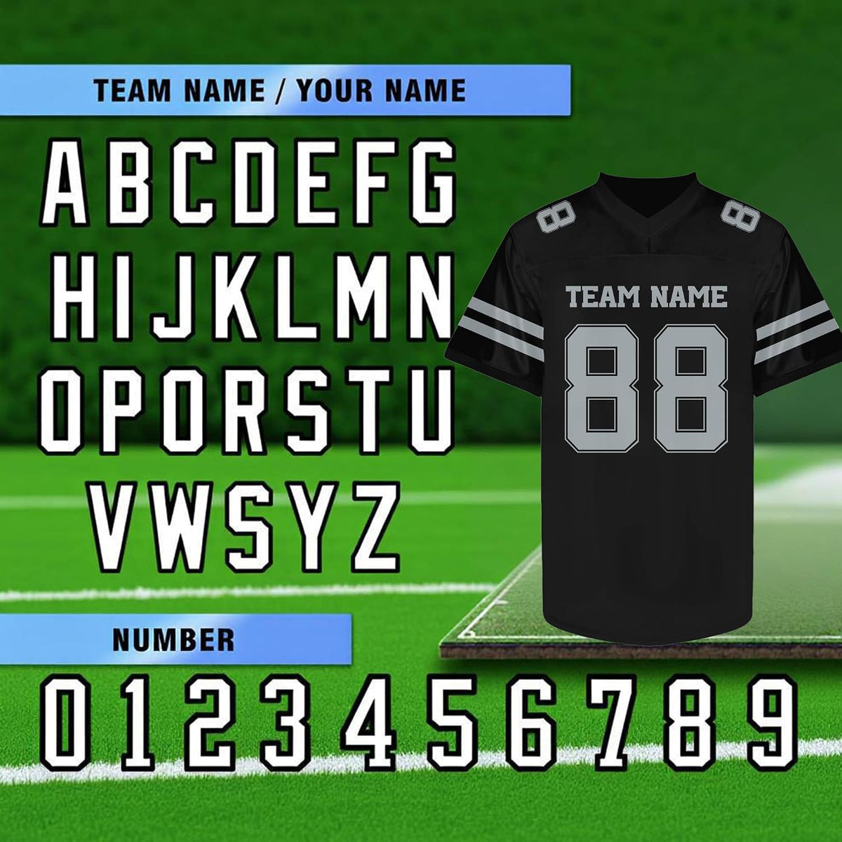 Custom Black Football Jersey with Gray Double Sleeve Stripes