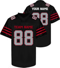 Custom Black Football Jersey with Red and Gray Triple Sleeve Stripes