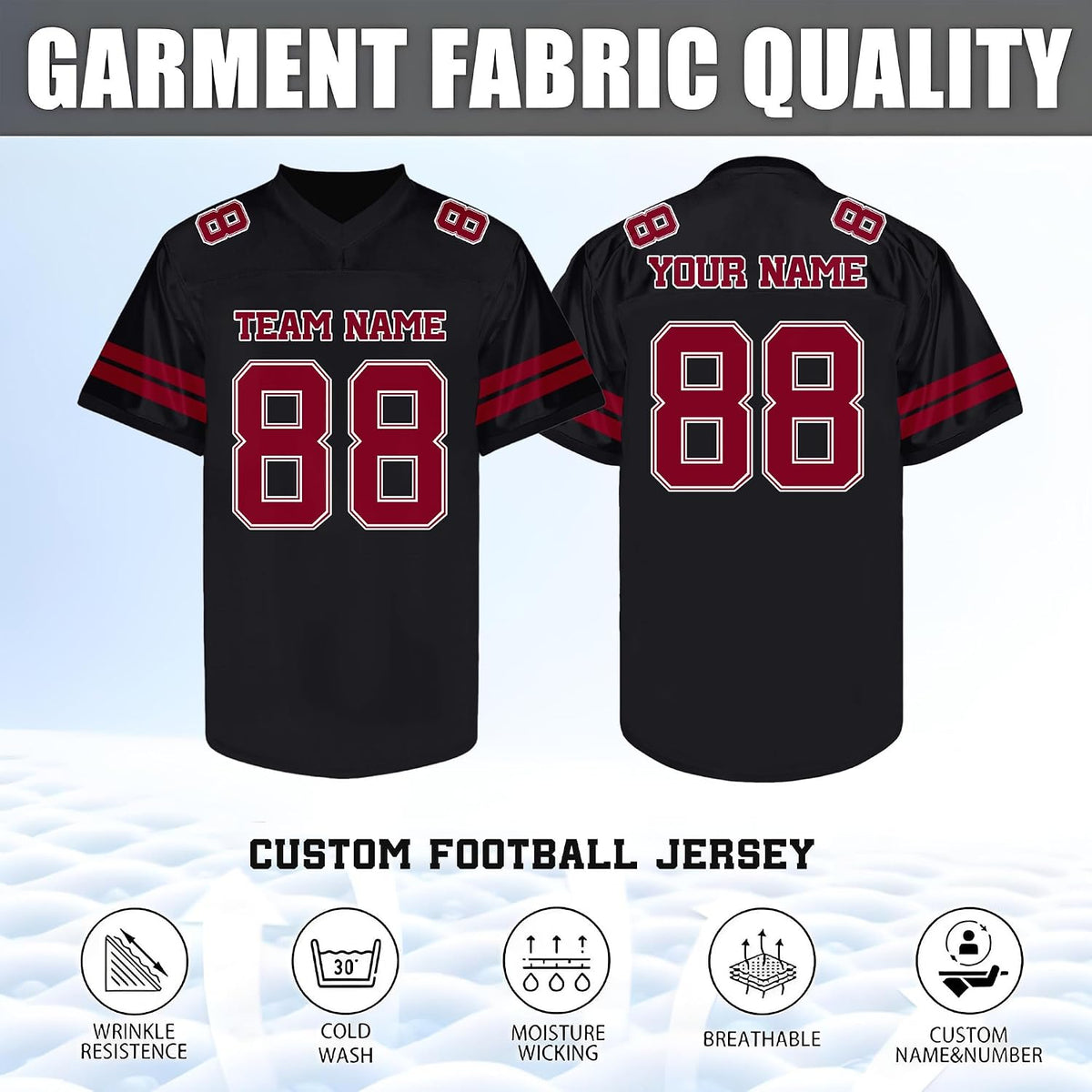 Custom Black Maroon Football Jersey Personalized Name and Number Team Uniform