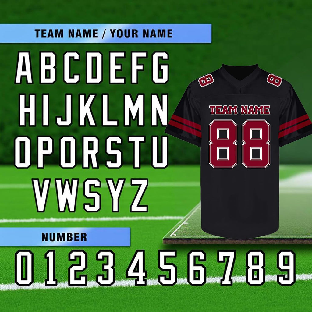 Custom Black Maroon Football Jersey Personalized Name and Number Team Uniform