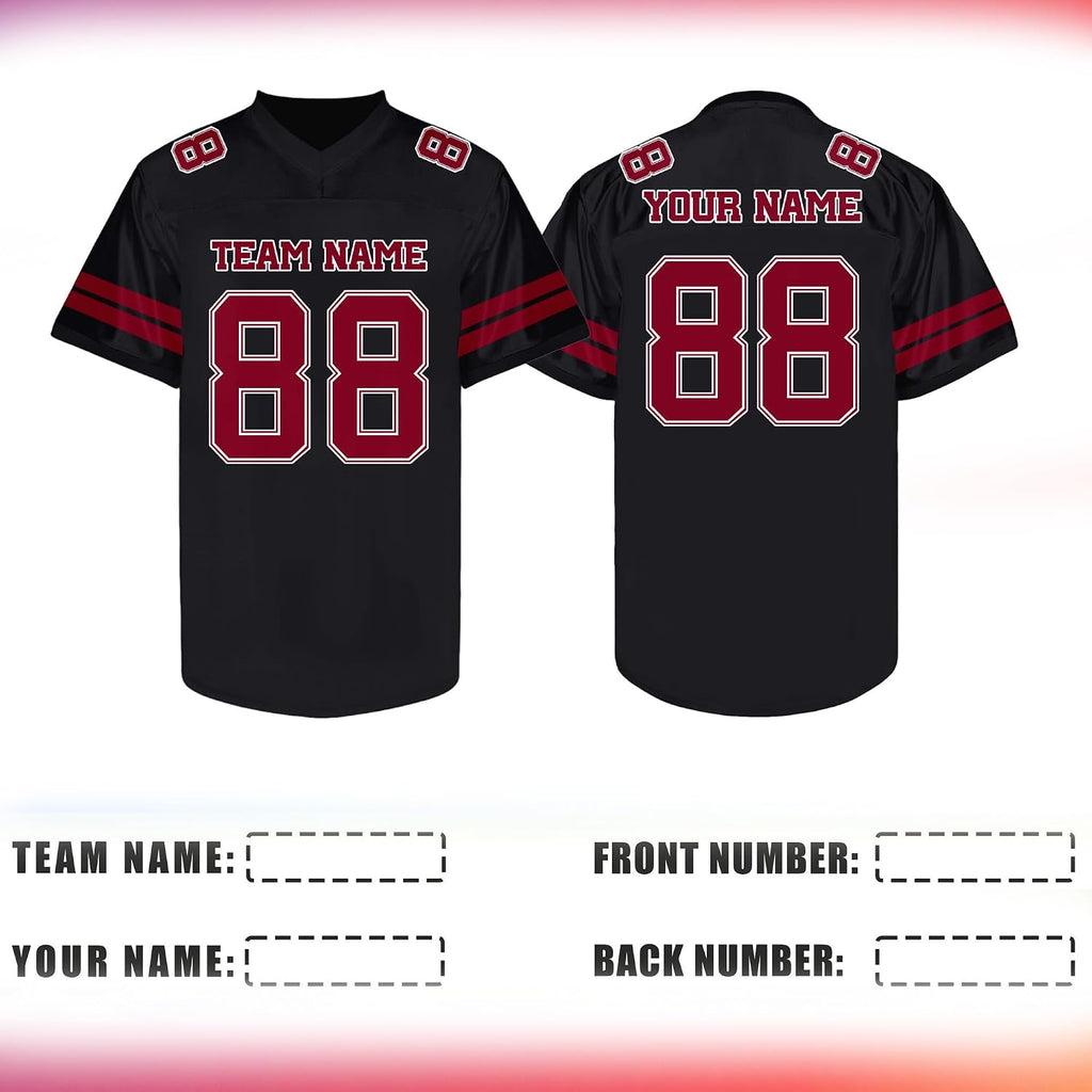 Custom Black Maroon Football Jersey Personalized Name and Number Team Uniform