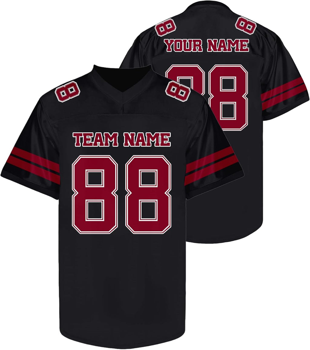 Custom Black Maroon Football Jersey Personalized Name and Number Team Uniform