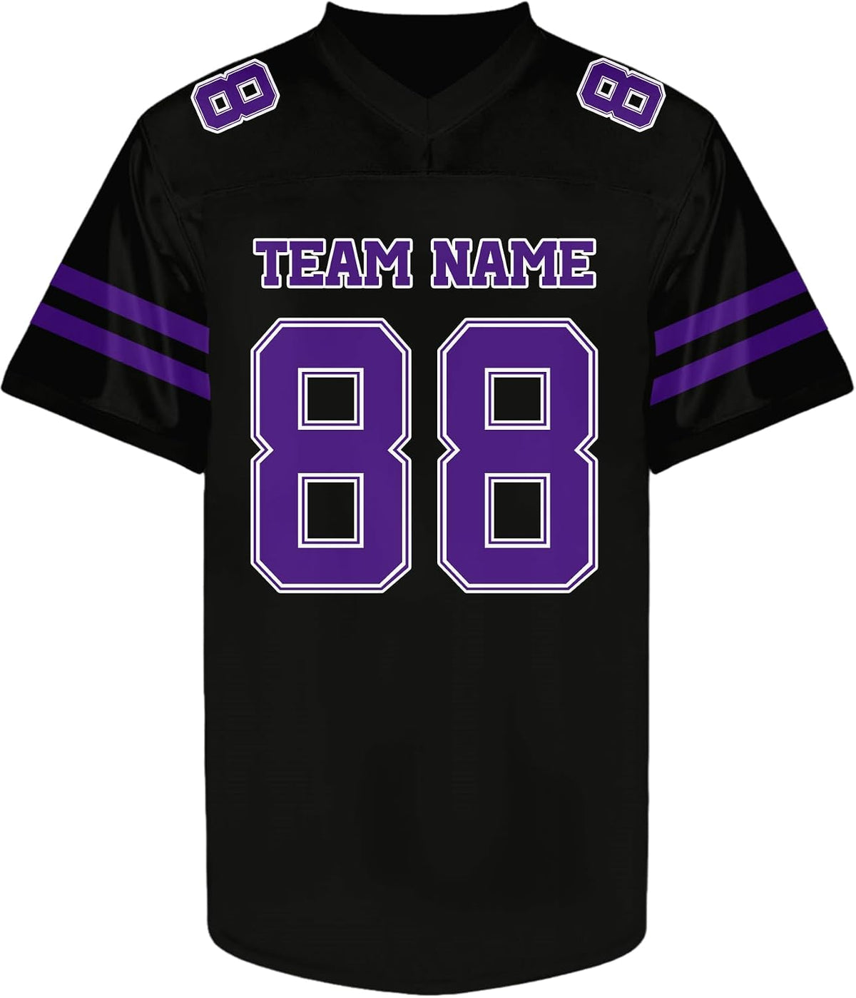 Custom Black Football Jersey with Purple Double Sleeve Stripes