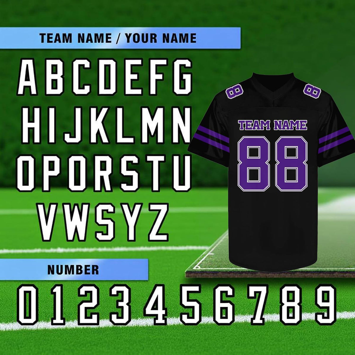 Custom Black Football Jersey with Purple Double Sleeve Stripes