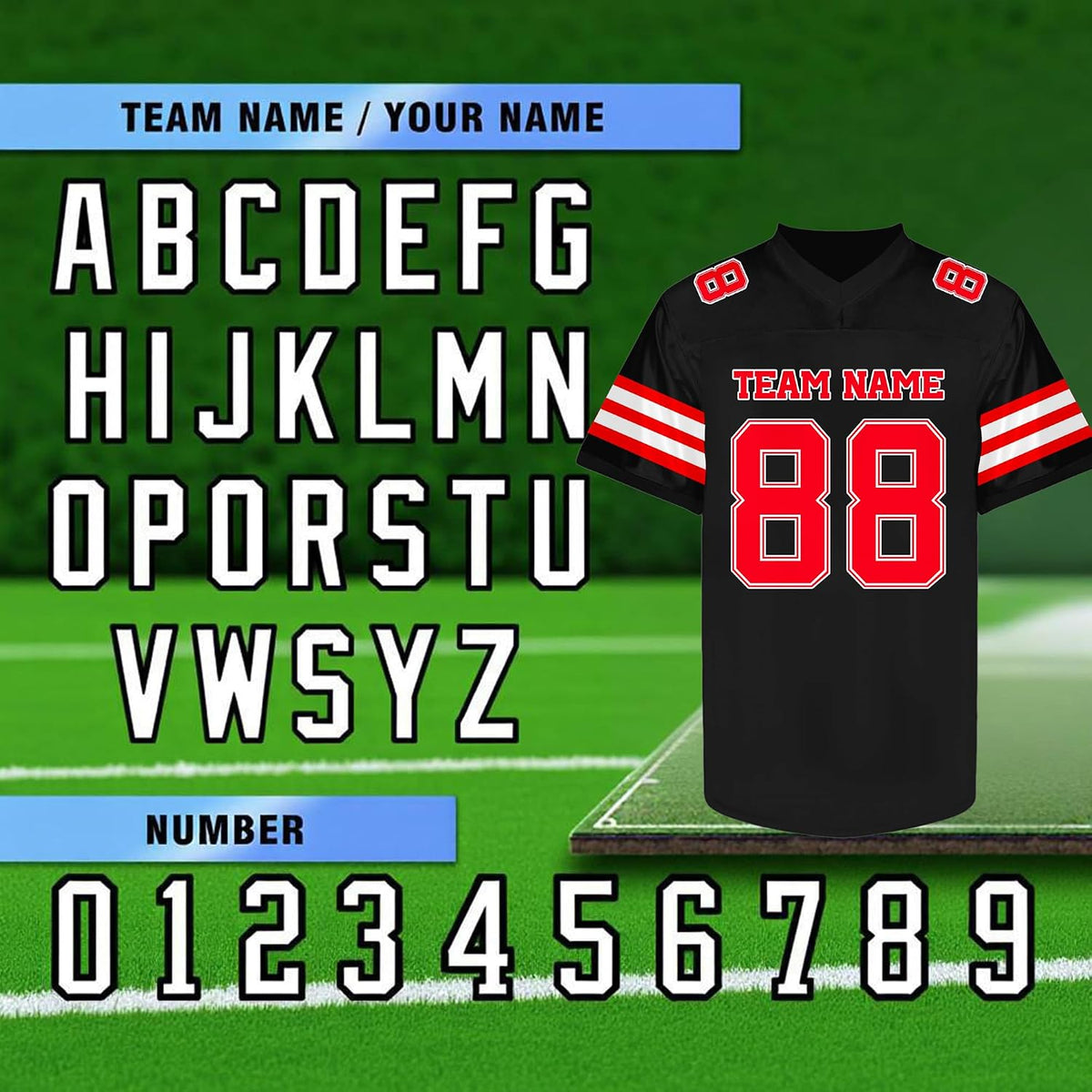 Custom Black and Red Football Jersey with Name and Number