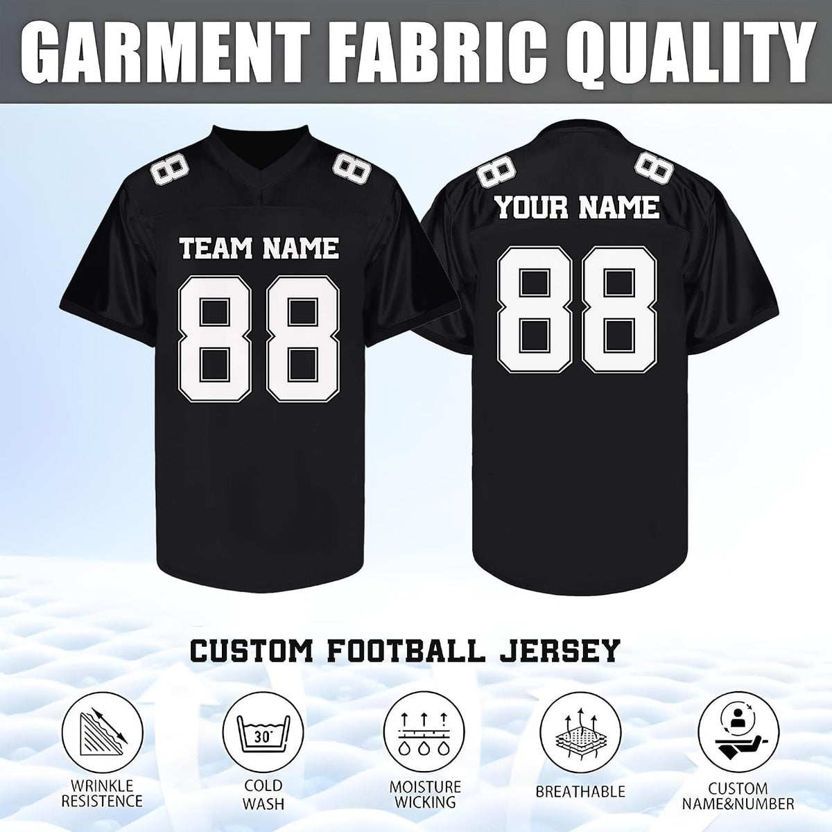 Custom Solid Black Football Jersey