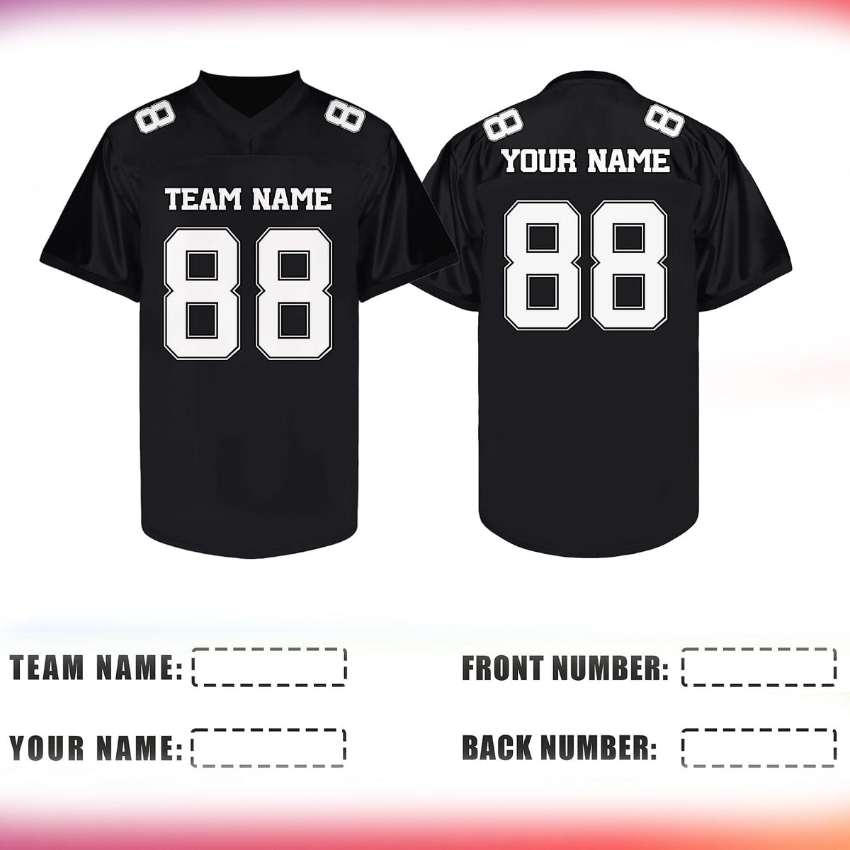 Custom Solid Black Football Jersey