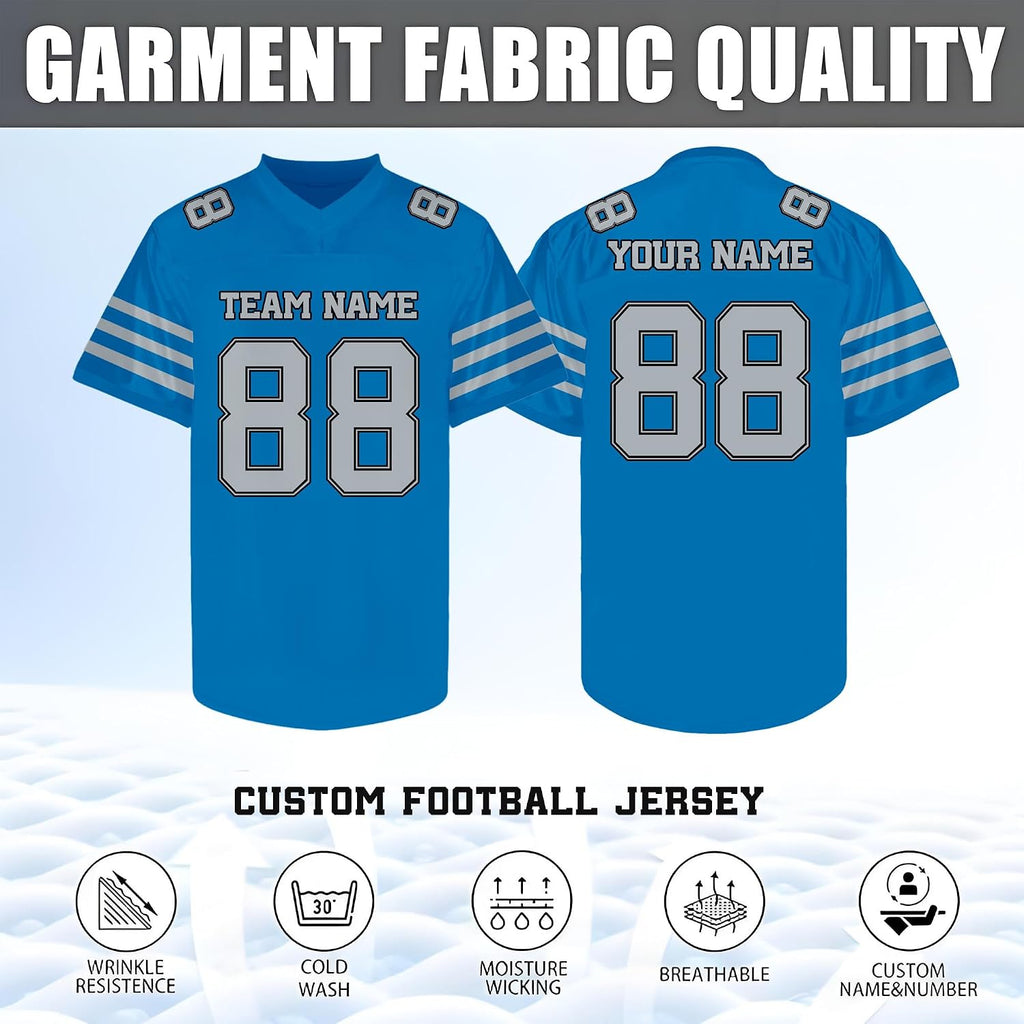Custom Blue and Grey Football Jerseys