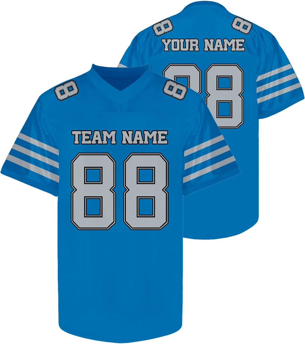 Custom Blue and Grey Football Jerseys