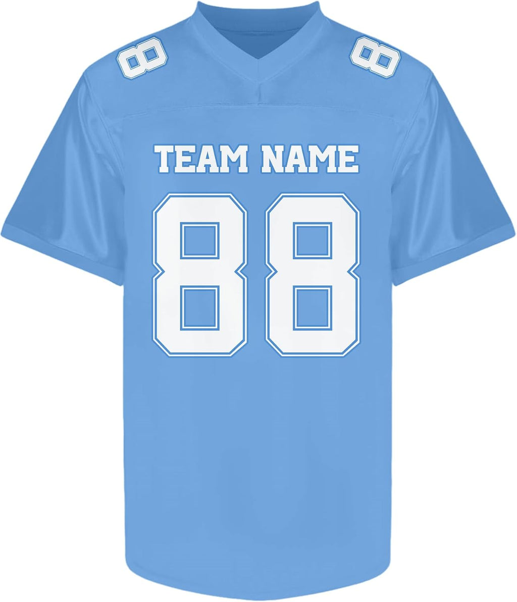 Custom Blue and White Football Jersey with Name and Number