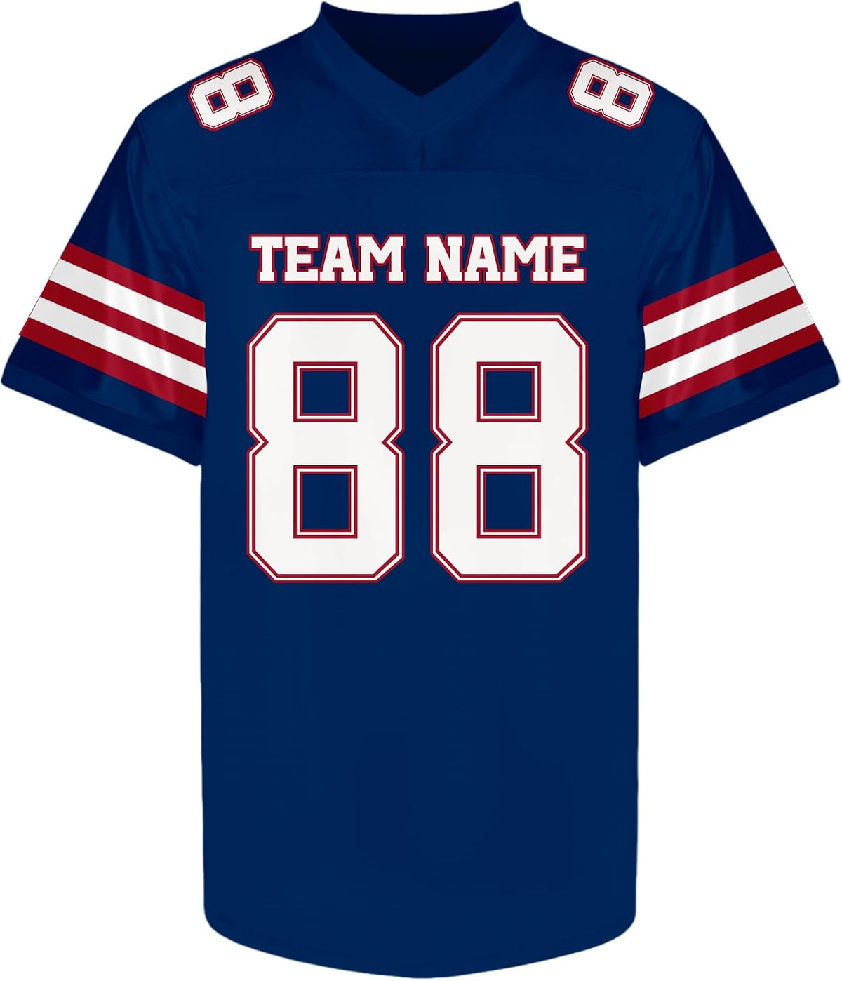 Custom Navy Football Jersey with Red and White Triple Sleeve Stripes