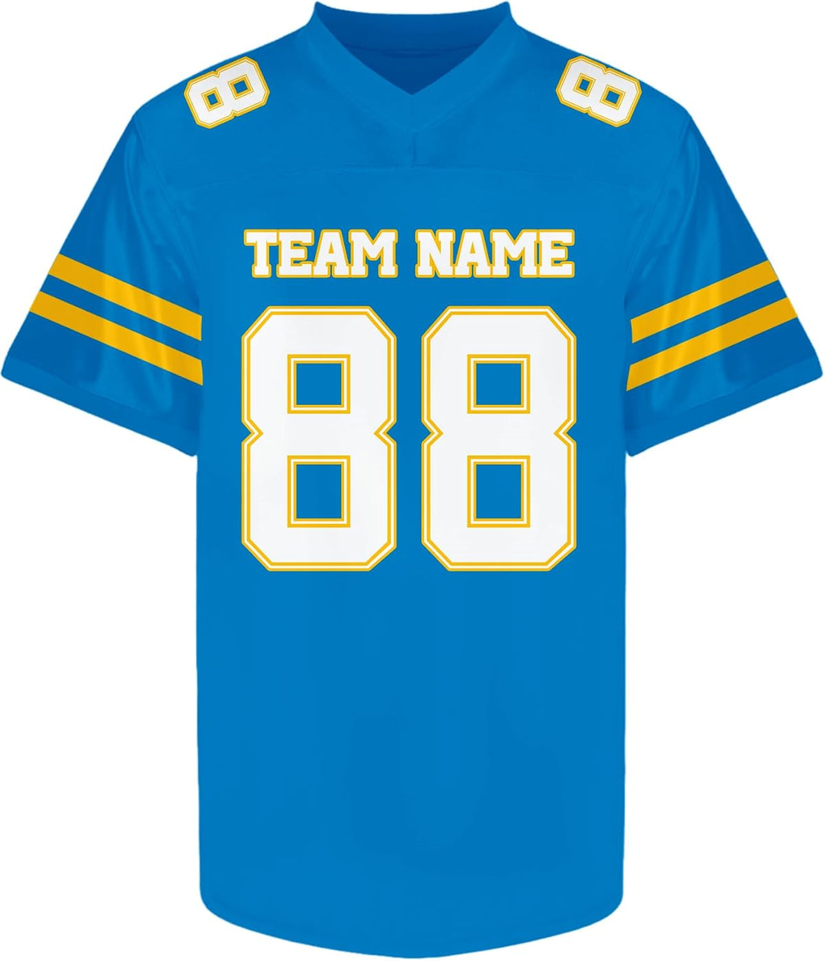 Custom Blue Football Jersey with Gold Double Sleeve Stripes