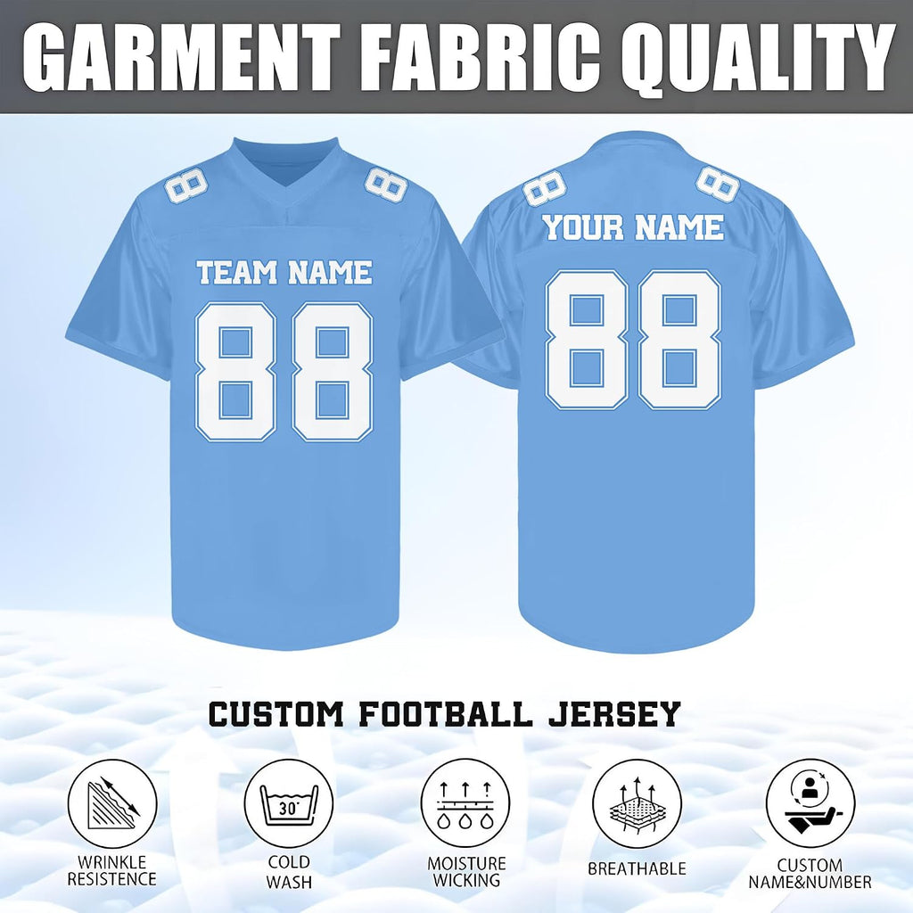 Custom Blue and White Football Jersey with Name and Number