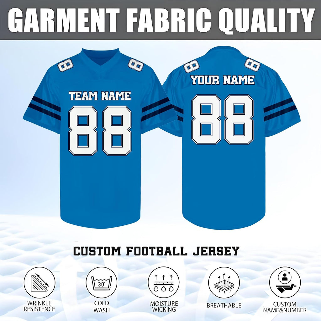 Custom Blue and White Football Jersey - Personalized Team Uniform