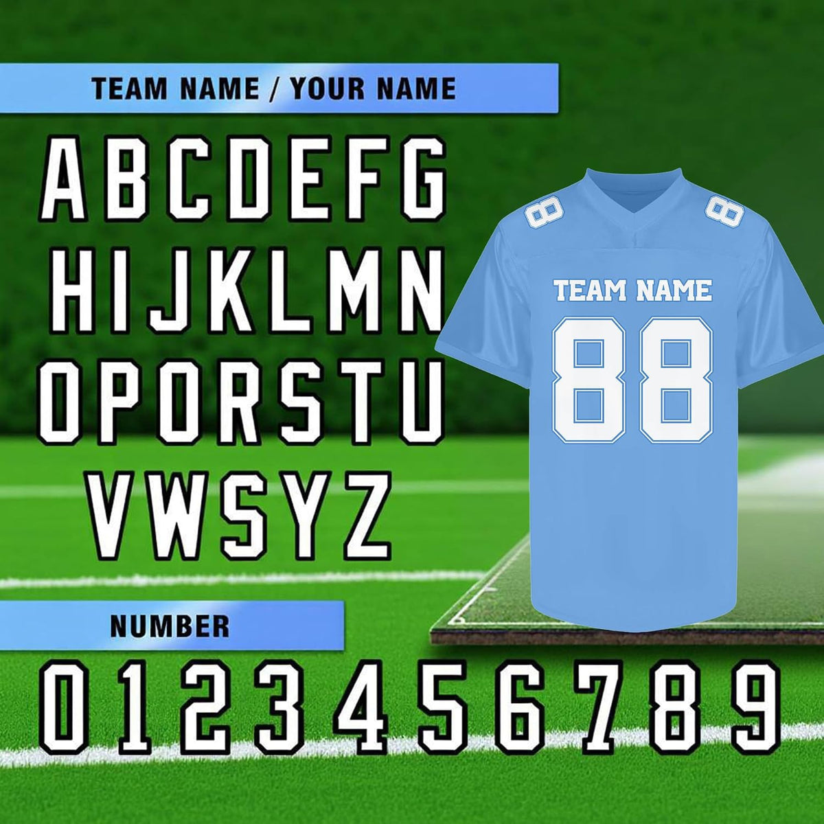 Custom Blue and White Football Jersey with Name and Number