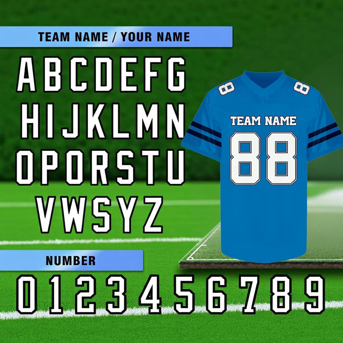Custom Blue and White Football Jersey - Personalized Team Uniform
