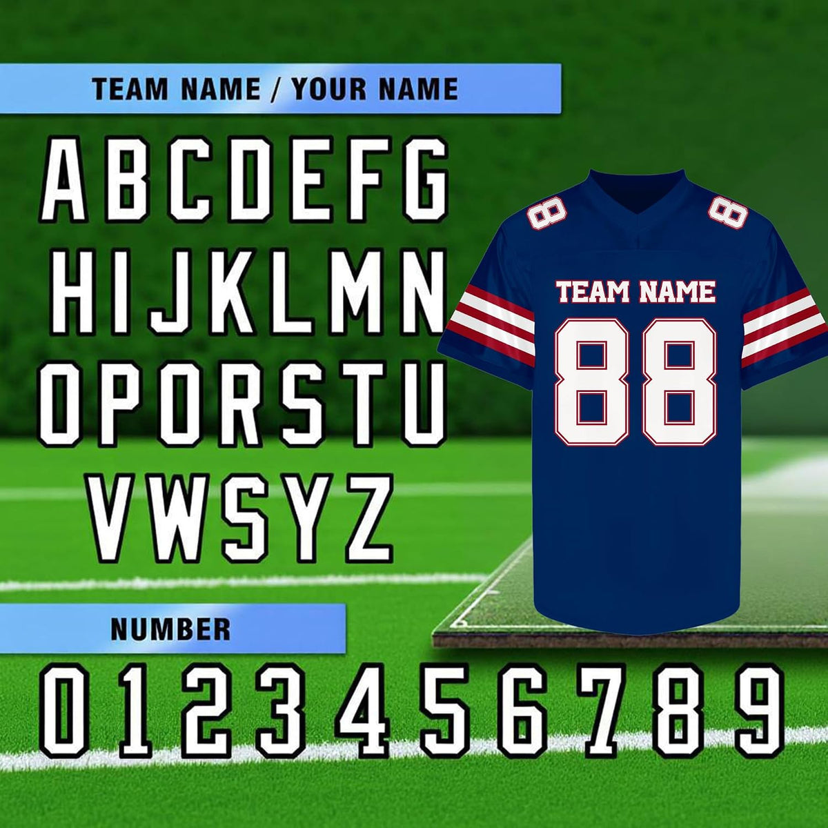 Custom Navy Football Jersey with Red and White Triple Sleeve Stripes