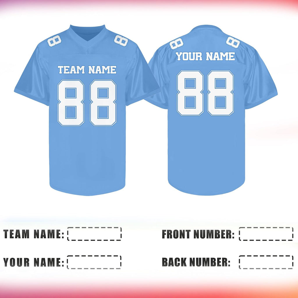 Custom Blue and White Football Jersey with Name and Number